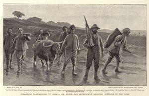 Coloniales en campaña en China, un marinero australiano llevando suministros a su campamento de Joseph Nash
